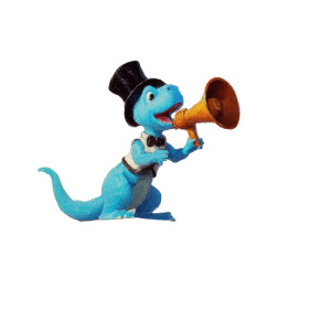 Blue Dinosaur Announcer Vinyl Car Decal Sticker – Waterproof & UV-Resistant 8"