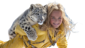 Girl With Snow Leopard Vinyl Car Decal Sticker – Waterproof & UV-Resistant 8"