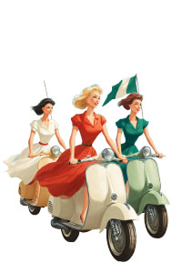 Vintage Vespa Riders Vinyl Car Decal Sticker – Waterproof & UV-Resistant 8"