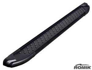 Romik USA Running Board 61309419 RAL Series; Black Powder Coated; Aluminum; With Black Powder Coated End Caps; Unlighted; 400 Pound Capacity