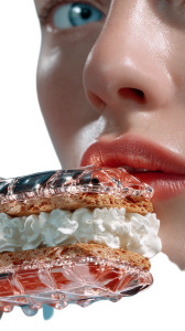 Young Woman Eating Éclair Vinyl Car Decal Sticker – Waterproof & UV-Resistant 8"