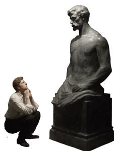 Man And Statue Vinyl Car Decal Sticker – Waterproof & UV-Resistant 8"