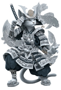 Cat Samurai Tattoo Vinyl Car Decal Sticker – Waterproof & UV-Resistant 8"