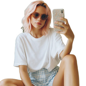 Pink-Haired Woman Selfie Vinyl Car Decal Sticker – Waterproof & UV-Resistant 8"