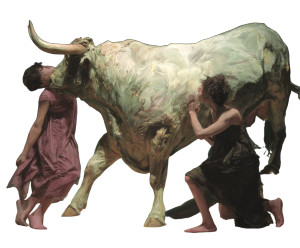 Prehistoric Bull Worship Vinyl Car Decal Sticker – Waterproof & UV-Resistant 8"