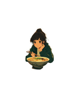 Anime Girl Eating Ramen Vinyl Car Decal Sticker – Waterproof & UV-Resistant 8"