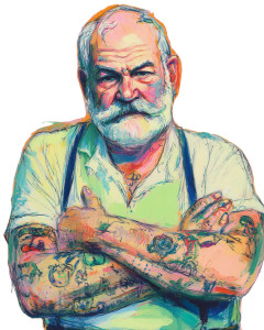 Tattooed Hemingway Portrait Vinyl Car Decal Sticker – Waterproof & UV-Resistant 