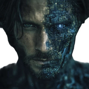 Cyborg Man Portrait Vinyl Car Decal Sticker – Waterproof & UV-Resistant 