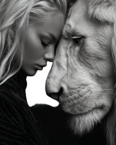 Blonde Woman With Lion V2 Vinyl Car Decal Sticker – Waterproof & UV-Resistant 