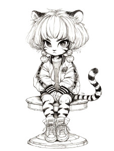 Chibi Tiger Girl Vinyl Car Decal Sticker – Waterproof & UV-Resistant 