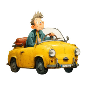 Boy In Yellow Car Vinyl Car Decal Sticker – Waterproof & UV-Resistant 