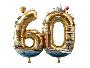 Golden 60 Balloon Vinyl Car Decal Sticker – Waterproof & UV-Resistant Golden 60 Balloon Vinyl Car Decal Sticker – Waterproof & UV-Resistant