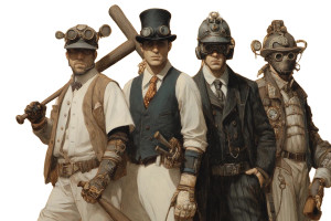 Steampunk Baseball Players Vinyl Car Decal Sticker – Waterproof & UV-Resistant 