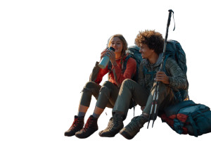 Hiking Couple Lunch Vinyl Car Decal Sticker – Waterproof & UV-Resistant 