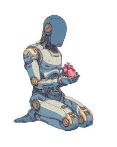 Faceless Robot Heart Vinyl Car Decal Sticker – Waterproof & UV-Resistant 