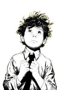 Frustrated Kid Buttoning Vinyl Car Decal Sticker – Waterproof & UV-Resistant 