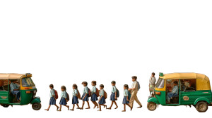 Village Schoolchildren Walking Vinyl Car Decal Sticker – Waterproof & UV-Resistant 