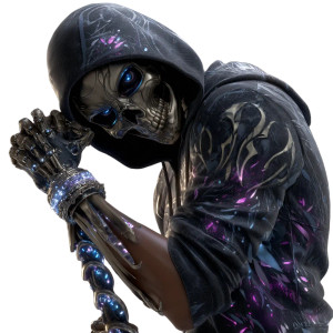 Cyberpunk Skeletal Mage Vinyl Car Decal Sticker – Waterproof & UV-Resistant 