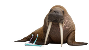 Walrus With Toothbrush Vinyl Car Decal Sticker – Waterproof & UV-Resistant 