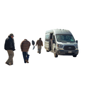 Shift Workers Exiting Bus Vinyl Car Decal Sticker – Waterproof & UV-Resistant 