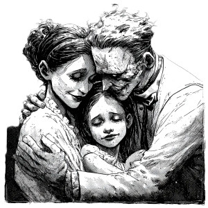 Family Hug Comic Vinyl Car Decal Sticker – Waterproof & UV-Resistant 