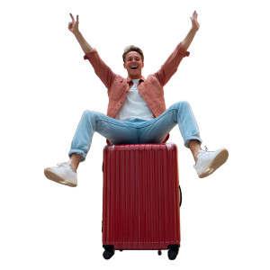 Joyful Traveler Pose Vinyl Car Decal Sticker – Waterproof & UV-Resistant Joyful Traveler Pose Vinyl Car Decal Sticker – Waterproof & UV-Resistant