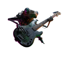 Biomechanical Frog Bassist Vinyl Car Decal Sticker – Waterproof & UV-Resistant 