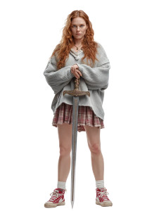 Red-Haired Swordswoman Vinyl Car Decal Sticker – Waterproof & UV-Resistant 