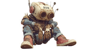 Rusty Dystopian Robot Vinyl Car Decal Sticker – Waterproof & UV-Resistant 