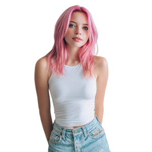 Pink-Haired Model Vinyl Car Decal Sticker – Waterproof & UV-Resistant 