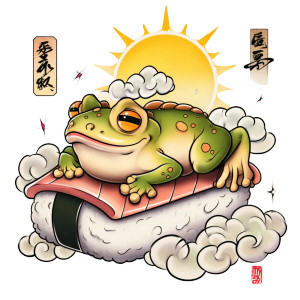 Cartoon Frog Sushi Vinyl Car Decal Sticker – Waterproof & UV-Resistant 