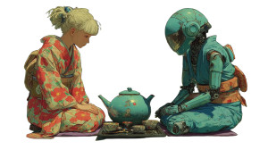 Cybernetic Tea Ceremony Vinyl Car Decal Sticker – Waterproof & UV-Resistant 