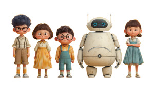 Children And Robot Vinyl Car Decal Sticker – Waterproof & UV-Resistant 