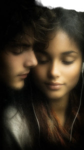 Young Couple Sharing Vinyl Car Decal Sticker – Waterproof & UV-Resistant 