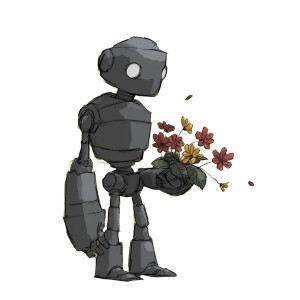 Standing Robot Flowers Vinyl Car Decal Sticker – Waterproof & UV-Resistant 