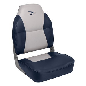 WISE Seating High Back Boat Seat | Gray And Navy Vinyl Fishing Seat | Foldable, Non-Adjustable