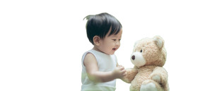 Asian Baby With Teddy Vinyl Car Decal Sticker – Waterproof & UV-Resistant 