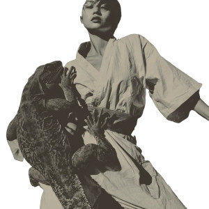 Muscular Woman Lizard Hug Vinyl Car Decal Sticker – Waterproof & UV-Resistant 