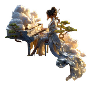 Celestial Piano Scene Vinyl Car Decal Sticker – Waterproof & UV-Resistant 