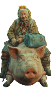 Granny On Pig Vinyl Car Decal Sticker – Waterproof & UV-Resistant Granny On Pig Vinyl Car Decal Sticker – Waterproof & UV-Resistant