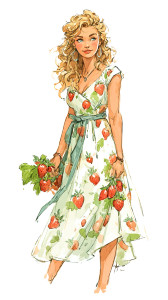 Strawberry Dress Woman Vinyl Car Decal Sticker – Waterproof & UV-Resistant 