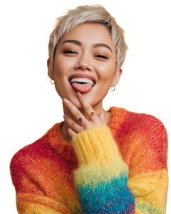 Smiling Blonde Model V3 Vinyl Car Decal Sticker – Waterproof & UV-Resistant 