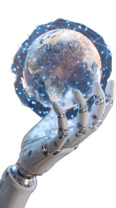 Robotic Earth Holder Vinyl Car Decal Sticker – Waterproof & UV-Resistant 