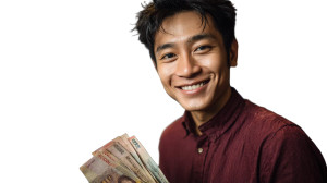 Asian Man With Currencies Vinyl Car Decal Sticker – Waterproof & UV-Resistant 