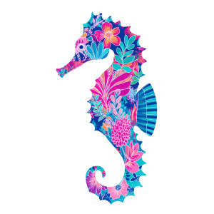 Neon Floral Seahorse Vinyl Car Decal Sticker – Waterproof & UV-Resistant 