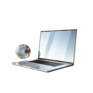 Laptop With Globe Vinyl Car Decal Sticker – Waterproof & UV-Resistant 