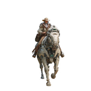 Cowboy On Robot Horse Vinyl Car Decal Sticker – Waterproof & UV-Resistant Cowboy On Robot Horse Vinyl Car Decal Sticker – Waterproof & UV-Resistant