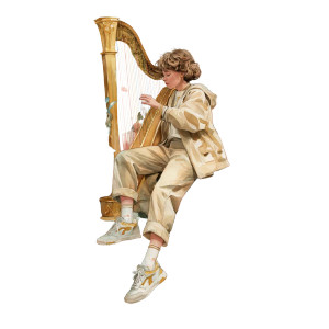 Girl Playing Harp Vinyl Car Decal Sticker – Waterproof & UV-Resistant 