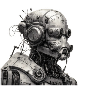 Grisaille Robot Vinyl Car Decal Sticker – Waterproof & UV-Resistant 