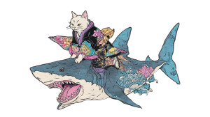 Cat Riding Shark V2 Vinyl Car Decal Sticker – Waterproof & UV-Resistant 